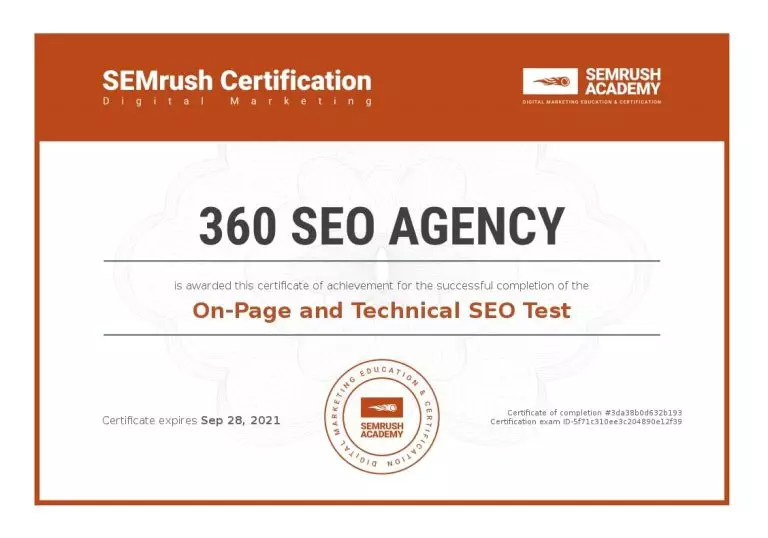 On Page SEO Services certification